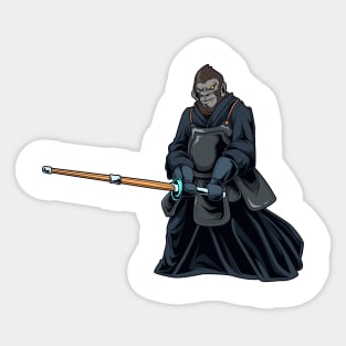 Cartoon ape doing Kendo Sticker